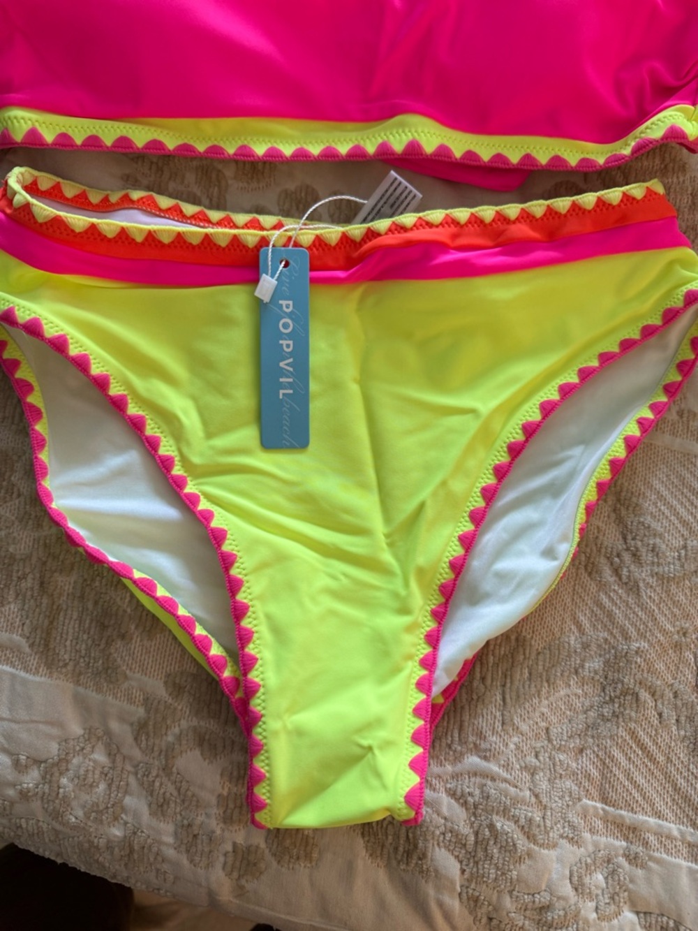 Brand New Popvil Neon Fichsia & Yellow Bikini Set - Picture 3 of 8